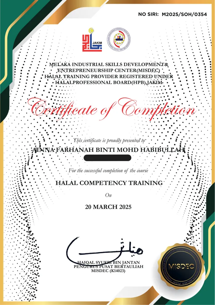 Sijil Halal Competency Training JAKIM